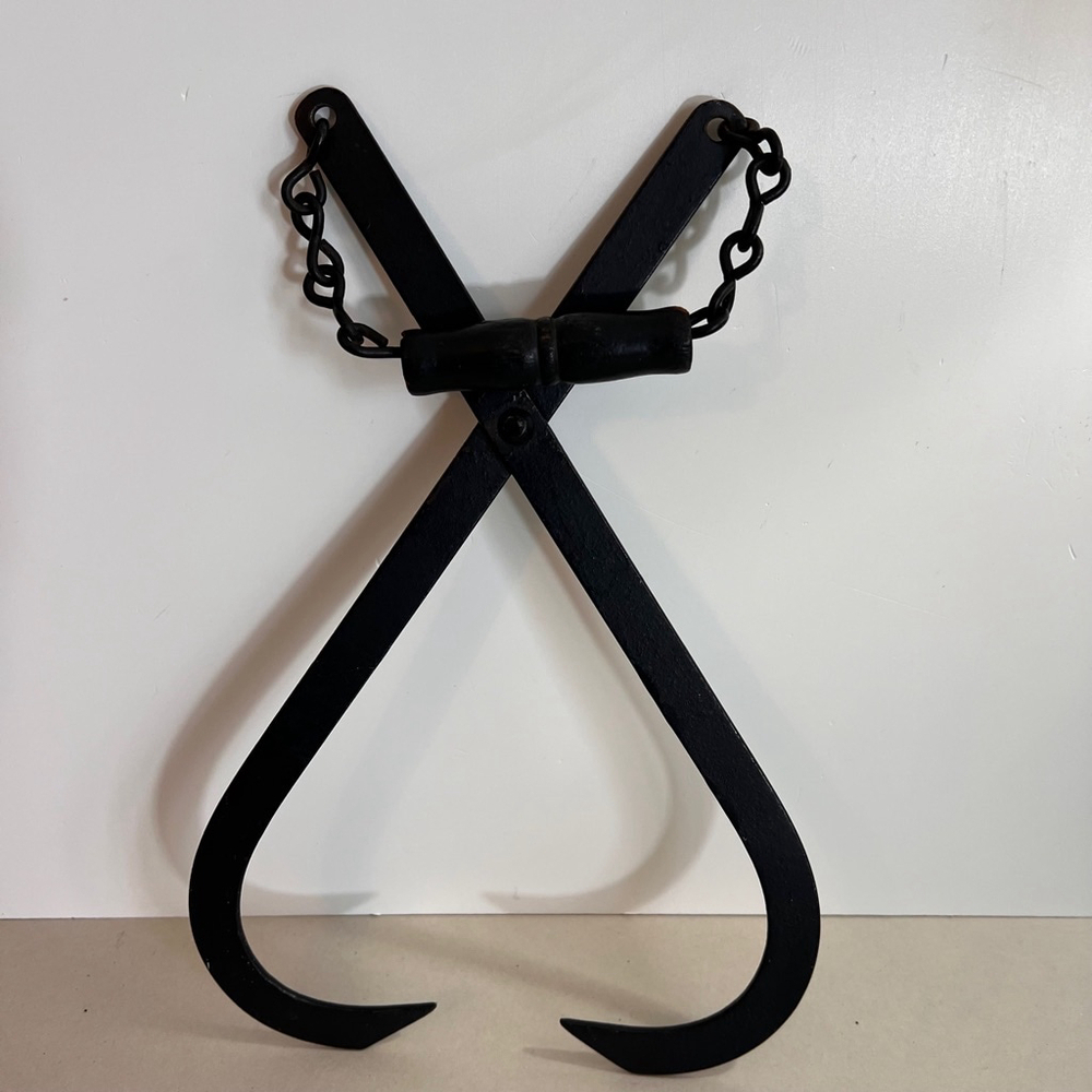 Vintage Black Log ice block Carrier metal wood